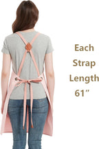 AFUN Chef Aprons for Women Men with Large Pockets, Cotton Canvas Cross Back Water Repellent Work Apron, Size M to XXL (LightPink)