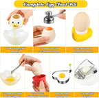 10-in-1 Egg Tool Set:1 Chalaza Remover Tongs,2 Piercers,2 Fry Rings,2 Brush Cleaners,1 Shell Opener,1 Egg Separator,1 Egg Slicer -All Essential Egg Prep Gadgets for Perfect Cooking
