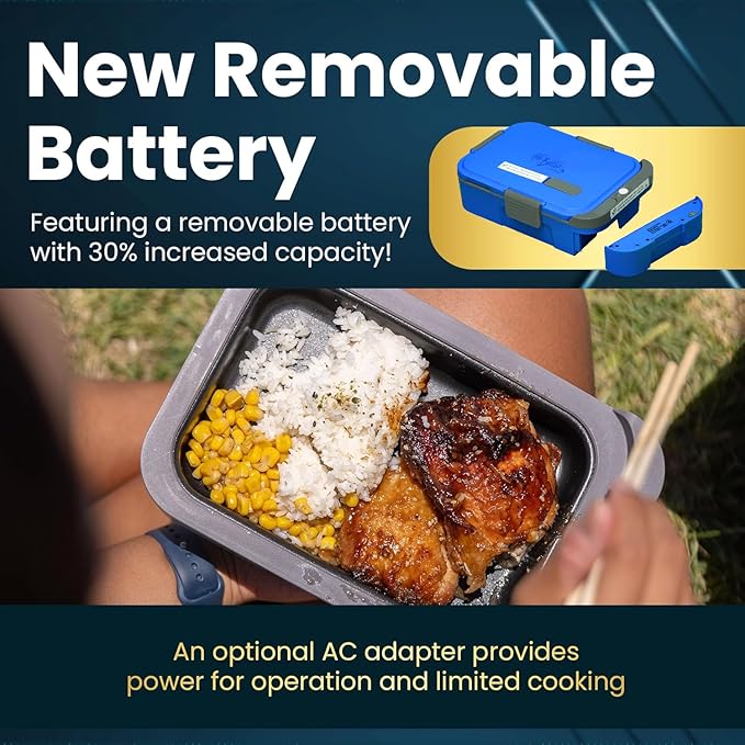 Hot Bento PLUS Self Heated Lunch Box and Food Warmer Removeable Battery Powered, Portable, Cordless, Hot Meals for Office, Travel, Jobsite, Picnics, Outdoor Recreation, Kitchen Meal Prep (Ocean)