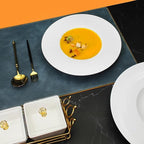 Ceramic Wide Rimmed Soup Plate, Soup Bowl 8 oz, Pasta Bowl Set of 4, White Shallow Bowl Plate with Rim, Best choice for high-end restaurants, hotels, and foodies, 9.6 Inch