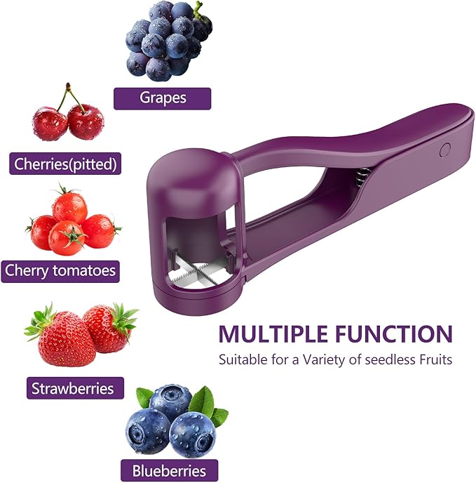 Grape Cutter,Stainless Steel Blades Quarter Grape Slicer with 4 Pieces Cutter for Toddlers Vegetable Fruit Salad,Slicer Kitchen Tomato Cherry Strawberry- Purple