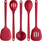 Silicone Kitchen Cooking Utensil Set: U-Taste High Heat Resistant 13.6in Long Kitchen Gadgets, BPA Free Non Stick Rubber Cook Accessories For Stir Frying, Serving, Basting, Mixing (5 Pieces, Red)
