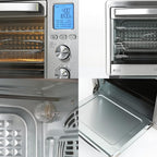 LNC Air Fryer Oven, 34QT Extra Large 1750W Toaster Air Fryer Combo, 12” Pizza Convection Oven Countertop, 12-in-1 with 4 Accessories, Stainless Steel, Silver