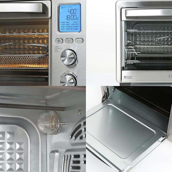 LNC Air Fryer Oven, 34QT Extra Large 1750W Toaster Air Fryer Combo, 12” Pizza Convection Oven Countertop, 12-in-1 with 4 Accessories, Stainless Steel, Silver