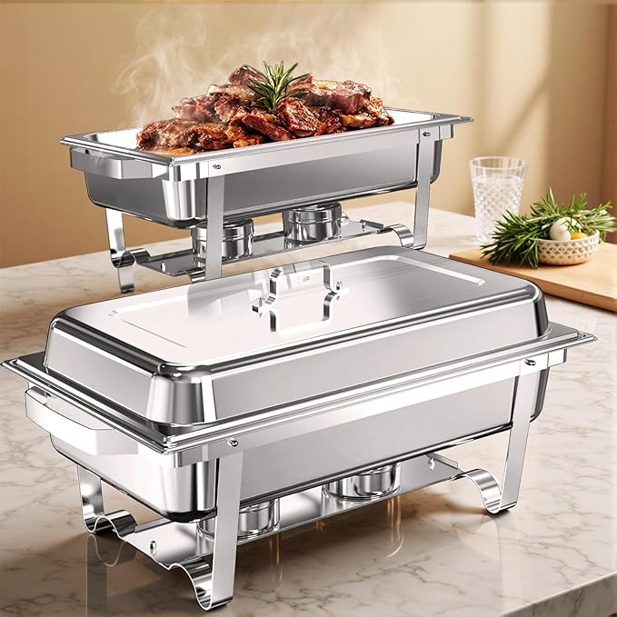 Chafing Dishes for Buffet 2 Pack, 11QT [Large Size and Sturdy] Stainless Steel Food Warmers for Parties Buffet [Silver Colors] Catering Supplies Buffet Display