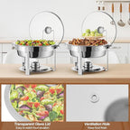 4 Packs Chafing Dish Buffet Set,8QT Round Glass Cover Stainless Steel Buffet Servers and Warmers, Thick Stand Frame Catering Chafe with Mirror Covers,Food Warmer for Party, Weddings,Picnic