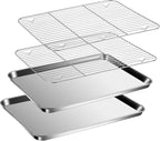 Baking Sheet with Racks Set [2 Sheets + 2 Racks], Stainless Steel Baking Sheets with Cooling Racks, Nonstick Pan, Warp Proof & Rust Proof & Easy to Clean, Size 12.4 X 9.6 X 1 Inch