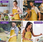 Chef Apron for Men Women with Gift Box Pack, Cross Back Apron with Pockets for Kitchen Cooking Baking Artist Painting, Cotton Canvas Work Aprons for Shop, Garden, Restaurant, Cafe (Yellow, M to XXL)