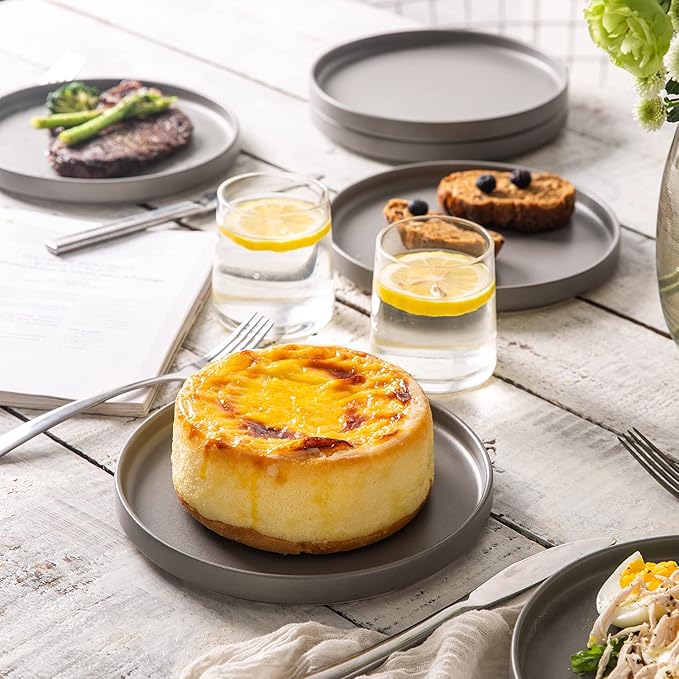 AmorArc Ceramic Plates Set of 6, Matte Glaze 8.0 Inch Dishes Set for Kitchen, Dessert,Salad,Appetizer, Small Dinner Plates, Microwave & Dishwasher Safe, Scratch Resistant, Matte Grey