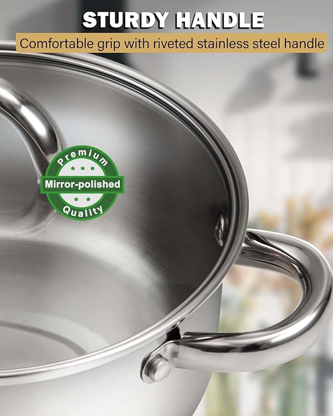Cook N Home 5.5-Quart Sauce Pot Stainless Steel Stockpot with Glass Lid, Basics Saucier Casserole Stock Pot