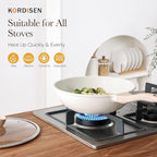 Nonstick Wok with Lid, 12 Inch Woks & Stir-fry Pans, Healthy Coating Induction Cookware, Compatible with All Stovetops, PFOA Free (Cream White)