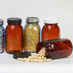 6 Pack 32 oz Amber Mason Jars, Regular Mouth Mason Jars with Lids and Bands and 6 Black Plastic Mason Jar Lids