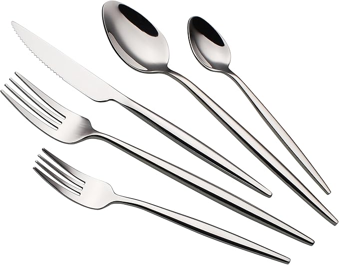20 Piece Luxury Silverware Set for 4 Mirror-Polished 18/10 Stainless Steel Heavy Flatware Set Modern Cutlery Set Knife/Fork/Spoon Utensil Dishwasher Safe with Gifts