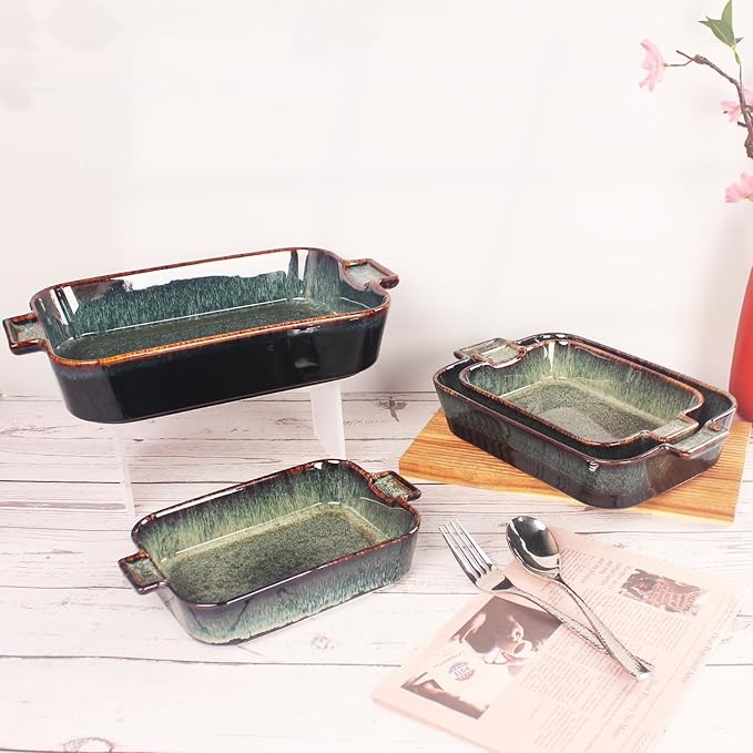 Porcelain Casserole Baking Dish - 23.7 Oz Ceramic Baking Dish Lasagna Pans, Oven Safe Durable Bakeware for Kitchen Home Decor, Banquet and Dinner, Rectangular 2 pieces, 8 x 6 Inch