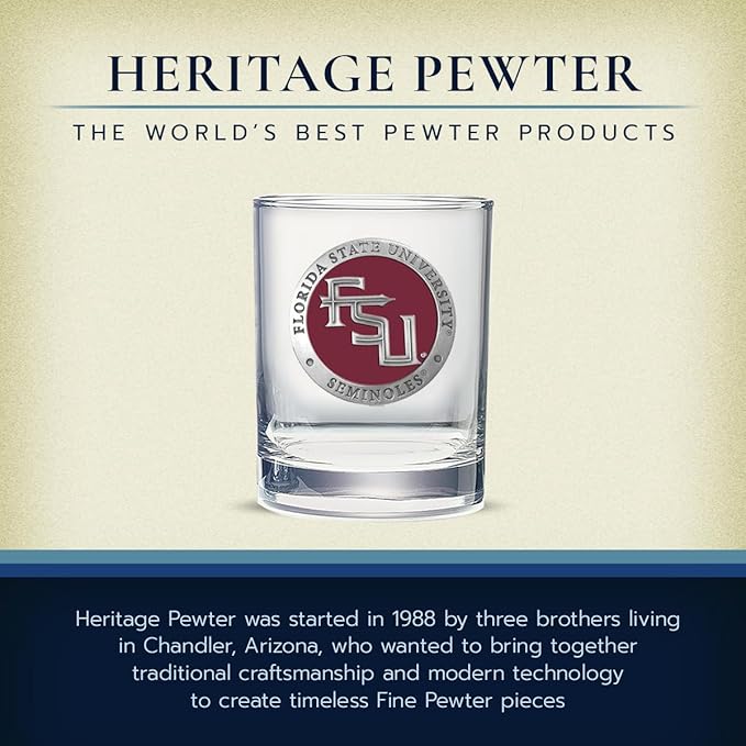 Heritage Pewter Florida State Double Old Fashion | Double Rocks Glass 14 OZ for Liquor | Expertly Crafted Pewter Glass