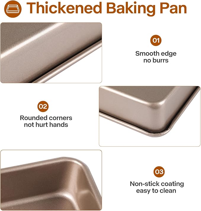 Deep Baking Pans Set, 3-Pieces Rectangle Cake Pan, Nonstick Roasting Pans Set for Thanksgiving Christmas, 9/11/13 Inch, Toaster Oven Tray Bakeware Set, Lasagna Pan Deep Size, Heavy Duty, Gold