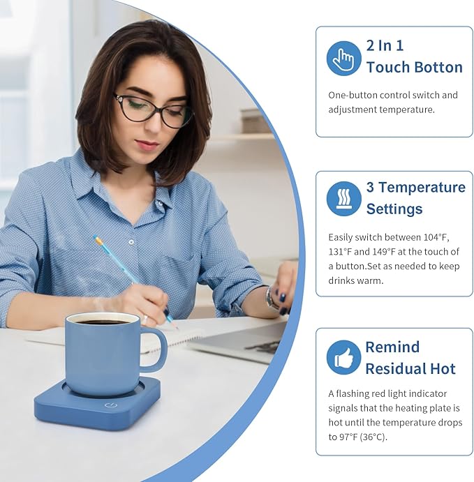 Coffee Mug Warmer, Smart Desk Cup Warmer with 3 Temperature Control & Auto Shut Off, Electric Heating for Candle, Milk, Tea, Beverage (Sky Blue)