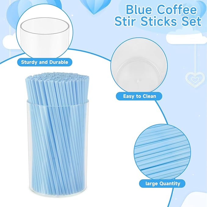 500 Pcs Light Blue Coffee Stir Sticks Set 5x0.12 inch Cocktail Straws Acrylic Stir Stick Holder Baby Blue Straws Disposable Drink Stirrers for Coffee Bar Tea Party Supplies Home