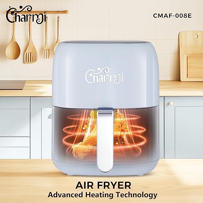 Charmi 5QT Air Fryer – Beautiful Retro Design, Stylish Countertop Look, Nonstick & PFAS-Free, Safe Auto Shutoff, Digital Touchscreen, 8 Cooking Presets (Pastel Blue)