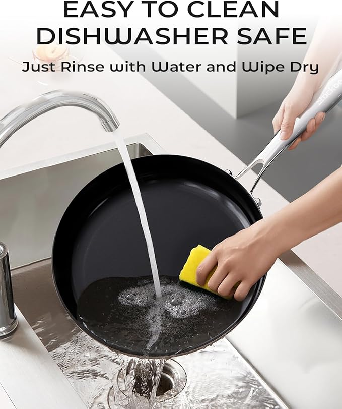 Nonstick Frying Pan Ceramic Cookware Set for Cooking (10.4+11.8 Inch), Tri-Ply Stainless Steel Pan, Non Toxic Skillet, PTFE & PFOA Free, Compatible with All Stovetops, Dishwasher & Oven Safe