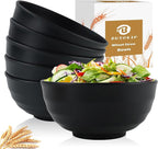Wheat Straw Bowls Unbreakable Large Salad Bowls 60 OZ Set of 6, Microwave and Dishwasher Safe Large Plastic Bowl, Big Bowl for Eating, Serving Soup, Ramen, Popcorn (Black)