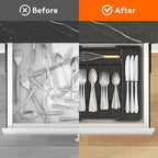 Lifewit Medium Silverware Drawer Organizer, Expandable Utensil Tray for Kitchen, BPA Free Flatware and Cutlery Holder, Adjustable Plastic Storage for Spoons Forks Knives, Black