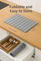 Stone Dish Drying Mat, Collapsible Stone Dish Mat, Super Absorbent Stone Dish Mat, Fast-Drying & Eco-Friendly Stone (24” x 16”) – Minimalist, Durable, & Stylish in light Gray