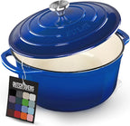 Zulay Kitchen 5 Quart Enameled Cast Iron Dutch Oven Pot with Lid – Premium Durability & Oven Safe up to 500°F – Heavy Duty Cookware Perfect for Bread Baking, Stews, Braising & Roasting – Blue