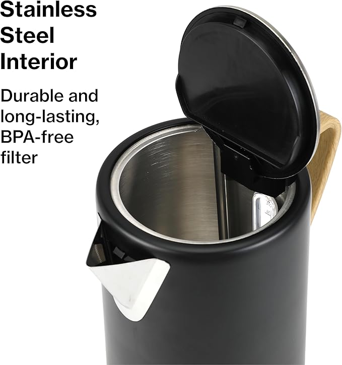 1.7L 1500W Wide Mouth Electric Kettle - Stainless Steel Interior - Rapid-Boil - Auto Shut-Off, Boil-Dry Protection, Cool-Touch, LED Indicator - Black by The Display Guys