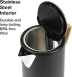 1.7L 1500W Wide Mouth Electric Kettle - Stainless Steel Interior - Rapid-Boil - Auto Shut-Off, Boil-Dry Protection, Cool-Touch, LED Indicator - Black by The Display Guys