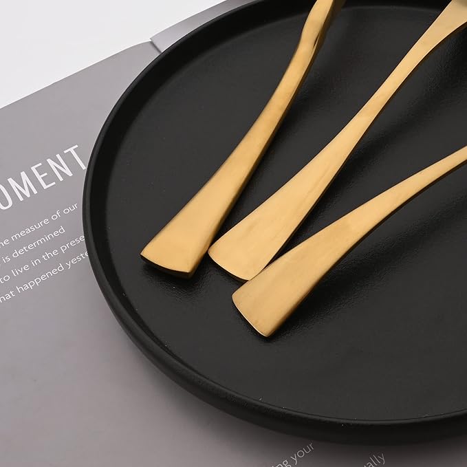Golden Silverware Set, 24 Pieces Stainless Steel Eating Utensil Set with Gift Box, Include Knife, Forks and Spoons, Matte Polished Flatware Set for 4, Dishwasher Safe, Gold