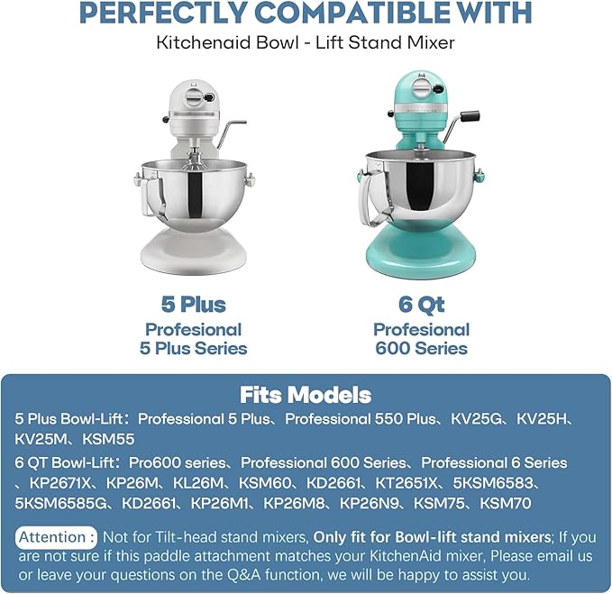 Stainless Steel Spiral Dough Hook for Kitchenaid 5Plus & 6QT Bowl-Lift Stand Mixers, Dough Hook for Kitchenaid Stand Mixer Dishwasher Safe, Efficient Kneading for Bread, Pizza, Pasta, Cookies