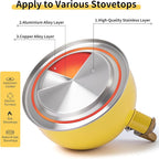 LONFFERY Tea Kettle, 2.5 Quart Whistling Tea Kettle, Tea Pots for Stove Top Food Grade Stainless Steel with Wood Pattern Folding Handle - Yellow