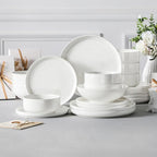 MALACASA Plates and Bowls Sets, 24 Pieces Modern Porcelain Dinnerware Set for 6 Ceramic Dishware Dishes White Kitchen Dinner Dining Ware Set Microwave and Dishwasher Safe, Series LUNA