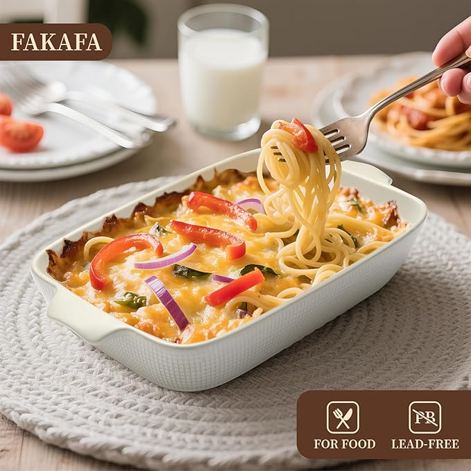 Bakeware Casserole Oven Dishes Baking - 3pcs Ceramic Rectangular Oven Serving Sets,（10.3/12.4/14.7）Stoneware Cookware Pan, Porcelain White Thanksgiving Ware for Cooking Lasagna (Red)