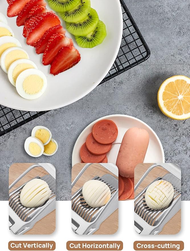 BIBURY Egg Slicer, Egg Cutter for Hard Boiled Eggs, Heavy Duty Aluminium Slicer for Egg Mushroom Strawberry Soft Fruit, Stainless Steel Wires, Dishwasher Safe & Easy to Clean