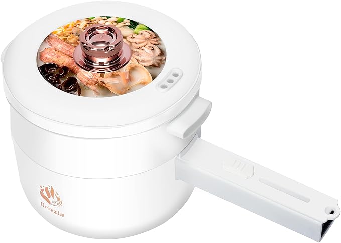Drizzle Electric Hot Pot Cooker Steamer 1.8L Multifunctional Nonstick Pan Office Dorm Cooking Portable Ramen Cooker Steamer Boil Dry Protection Suitable For Noodle Cooker Eggs StirFrying