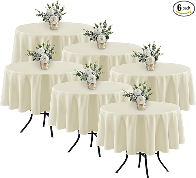 Fitable 6 Pack Ivory Round Table Clothes - 70 Inches in Diameter - Stain Resistant and Washable Tablecloths, Polyester Fabric Table Covers for Wedding, Party, Banquet, Gathering
