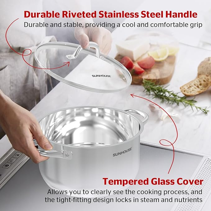 SUNHOUSE Cookware for Cooking (STOCK POT, 13 Quarts)