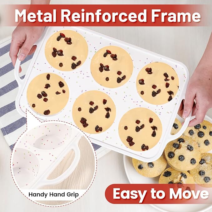 CAKETIME Large Muffin Pan Jumbo with Metal Frame 3.5 Inch Silicone Muffin Pan Nonstick 6 Cups for Baking Jumbo Muffin, Frittatas, Jumbo 1 Pack