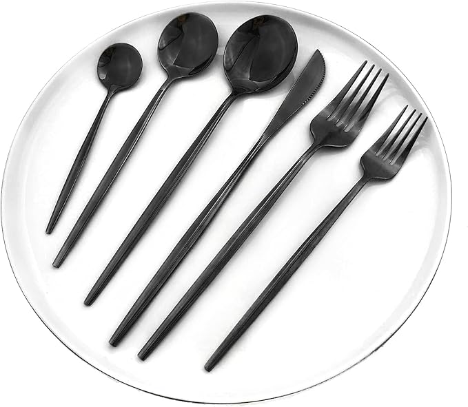 Black 36-Pieces Silverware Flatware Mirror Polished Dinnerware, 18/0 Stainless Steel Cutlery Set For Home Kitchen Party Hotel Restaurant Wedding Service for 6