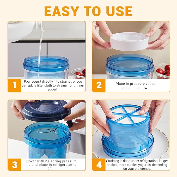 Plastic Yogurt Strainer, 450 ML Small Yogurt Maker with 3 Fine Mesh Strainer Bags, Press Yogurt Filter for Cheese Milk Cuisine Home Making Drain Gadget (1)