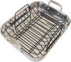 Viking 3-Ply Stainless Steel Roasting Pan with Non Stick Rack, 16 x 13 Inch Kitchen Cookware, Great for Turkey, Includes Probe Thermometer, Dishwasher and Oven Safe, Induction Ready, Silver