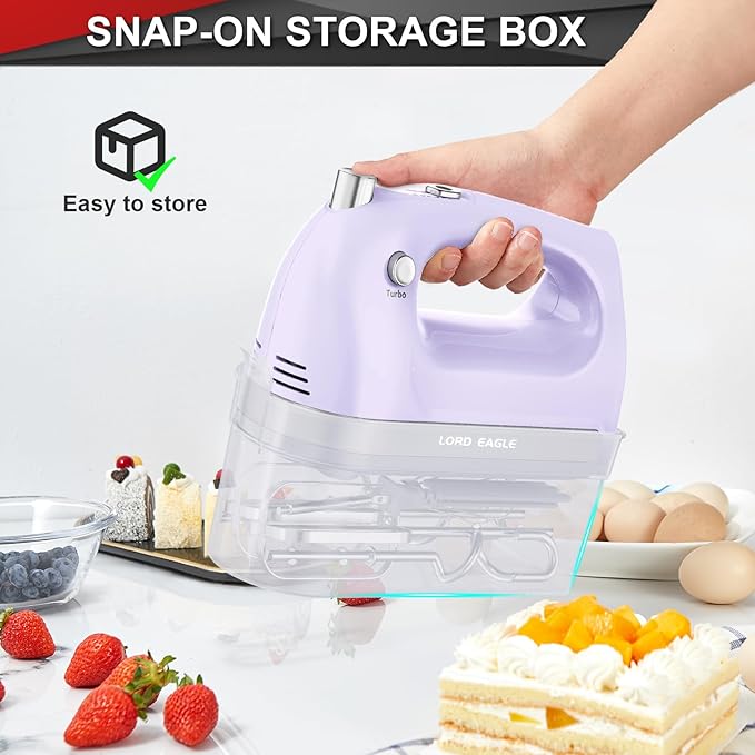 Lord Eagle Hand Mixer Electric 400W, 5 Speed handheld Mixer, 5 Stainless Steel Accessories for Baking Cake Egg Cream Food Beater, Turbo Boost/Self-Control Speed + Eject Button