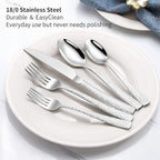 40-Piece Silverware Set, Silver Hammered Stainless Steel Flatware Sets for 8, Food-Grade Tableware Set, Including Fork Knife Spoon Set, Home Kitchen Cutlery Sets, Dishwasher Safe