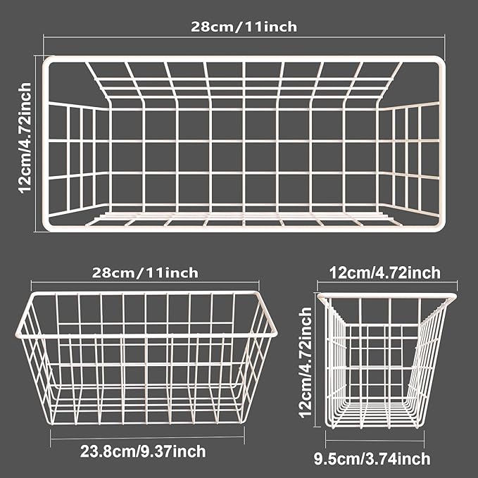 Adhesive Basket Wall Wire Basket Over the Cabinet Door Organizer No Drilling Mounted 4 Pack, White