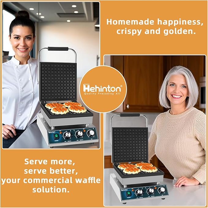 Hehinton® Commercial Belgian Waffle Maker, 110V 2300W Electric Waffle Maker Dual Temperature Control,11.4"x11.4" Cooking Area, Waffle Iron with Nonstick Plates for Food Trucks, Cafes & Home Use