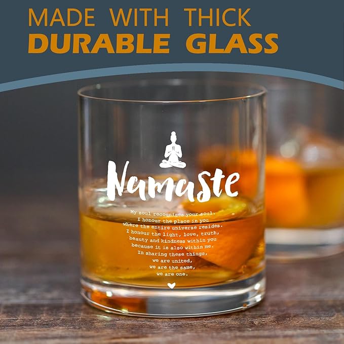 kunlisa Namaste Zen Gifts Whiskey Glasses, Meditation Spiritual Gifts for Women, Gift for Yoga Lovers, 10 oz Drinking Rocks Glasses for Women Whisky Cocktail Scotch Bourbon Liquor