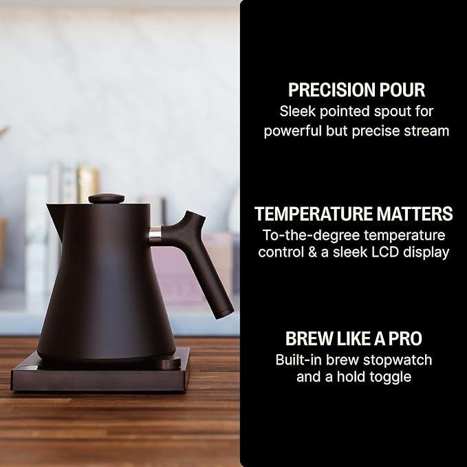 Fellow Corvo EKG Electric Tea Kettle - Electric Pour Over Coffee and Tea Pot - Quick Heating Electric Kettles for Boiling Water - Temperature Control and Built-In Brew Timer-Matte Black-0.9 Liter