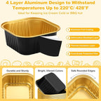 100 Pack Mini Cake Pans with Lids and Spoons, 5oz Square Aluminum Foil Loaf Pans Black Gold Small Cake Tins Disposable Baking Pans Dessert Cupcake Cups with Ribbon for Wedding Birthday Party Picnics